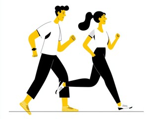 Man and woman jogging together flat illustration