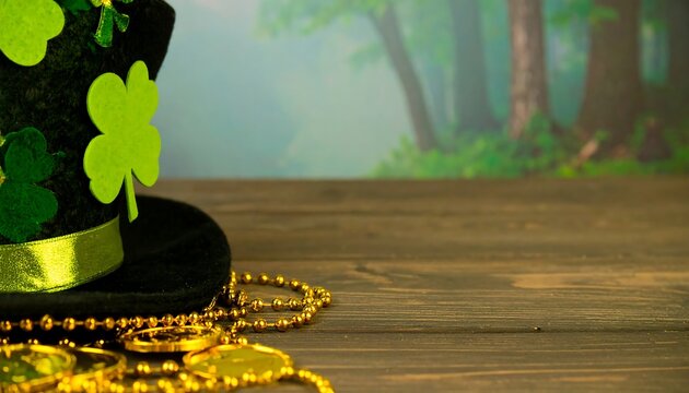St. Patrick's Day hat on a wooden table - Powered by Adobe