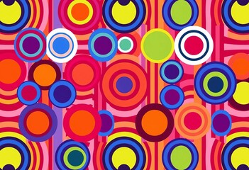Fototapeta premium Bold striped circles in a seamless vector pattern; vibrant geometric texture, modern abstract background, trendy, surface