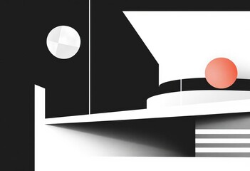 Monochrome geometric shapes Bauhaus style poster, flat vector illustration,  modern,  wall art