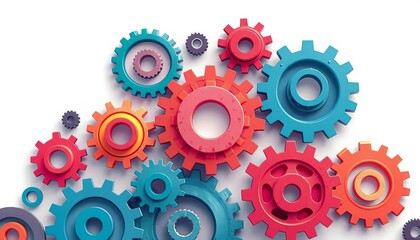 Abstract gears meshing, diverse team collaboration, contemporary flat style, teamwork,  concept