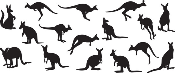 kangaroo silhouette vector, wallaby shadow figure, joey kangaroo outline, wild kangaroo clipart, australia animal silhouette, kangaroo jumping shape, kangaroo mom with baby, standing kangaroo outline,