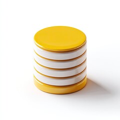 A stylized 3D rendering of a yellow and white database cylinder, isolated on a white background, casting a subtle shadow