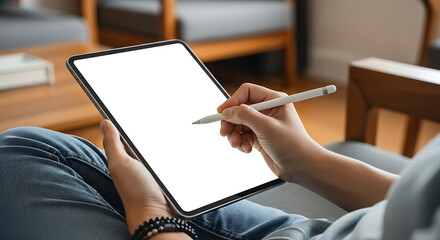 Woman Drawing or Writing on a Digital Tablet with Stylus - Hands-on Creativity