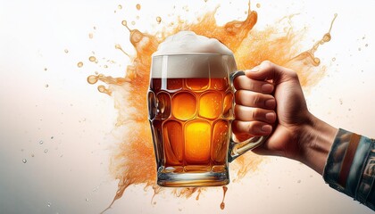 illustration of a big glass of beer hold by a strong hand, for octoberfest
