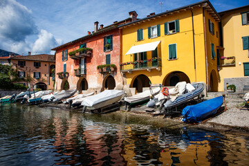 Lakefront of Mandello Del Lario village on Lake Como