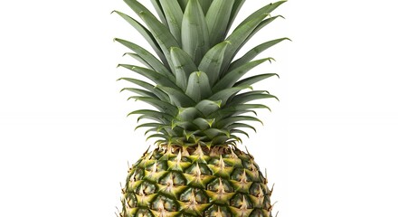 Fototapeta premium Closeup of a fresh pineapple with green leaves against a white background