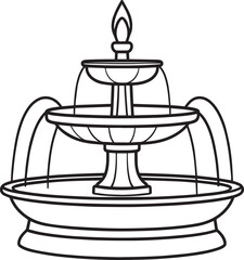 Modern Water Fountain Silhouette Black Vector Illustration for Architectural Decor