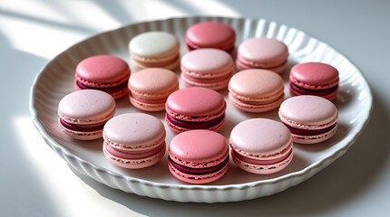 Obraz premium a plate filled with colorful macarons under soft sunlight