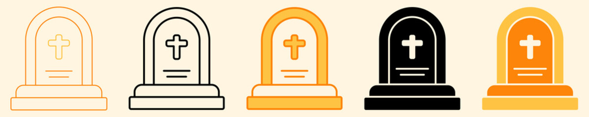 Fototapeta premium Gravestone Icon Set Multiple Style Collection