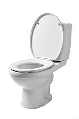 White toilet with open lid, isolated on white background