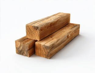 Three light-brown wooden blocks stacked.  Close-up, studio shot against white background.  Natural wood grain visible, with some knots.  Stacked vertically, creating a slight incline