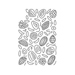 Nuts pattern thins line almond snack texture seed nut mix raw and protein food walnut cashew and pistachio vector seamless food cashew almond snack pattern walnut or hazelnut illustration
