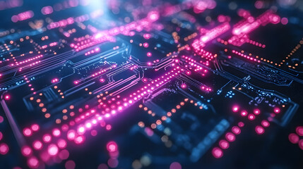 An abstract gradient background transitioning from vibrant purple to deep blue, adorned with subtle glowing particles for a futuristic vibe