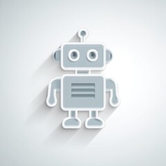 Fototapeta premium Simple, cartoon robot illustration; grey, outlined, flat design with a long shadow