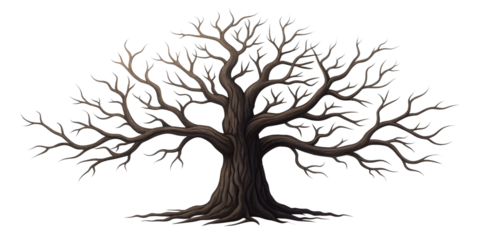 Haunted Twisted Tree with Gnarled Branches on Dark Background
Dark Leafless Tree Silhouette – Spooky Halloween Vibe
