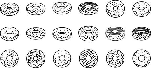 Set of hand-drawn donut collection with glaze and sprinkles vector illustration