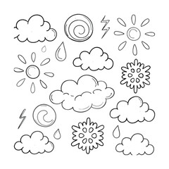 Weather line icon set sun clouds rain lightning thermometer climate meteorological infographic sign
