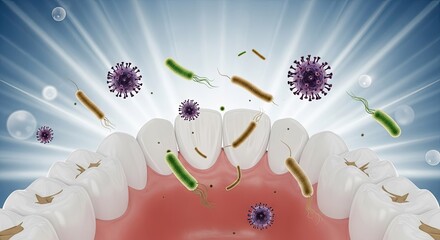 Oral Health - Bacteria and Viruses Attacking Teeth in a Mouth.