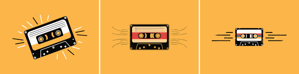 Retro cassette tape vector set, vintage audio music mixtape illustration, nostalgic 80s 90s sound recording design for t shirt design