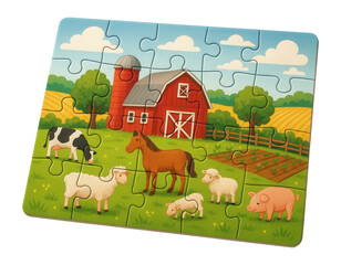 Naklejka premium Cardboard puzzle with farm scene