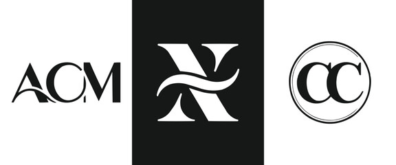 Minimal monogram logo collection with elegant serif typography and abstract letterform symbols for branding, fashion, and t shirt design