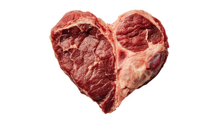 Fototapeta premium Fresh raw red meat in heart shape isolated on white background symbolizing love healthy protein food butcher concept 