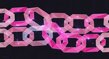 Pink translucent chain link design on black background.
