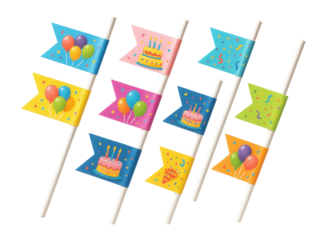 Decorative birthday themed straw flags
