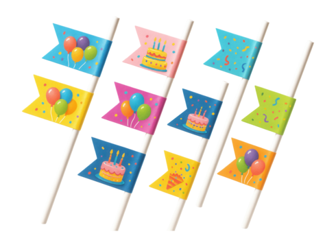 Decorative birthday themed straw flags