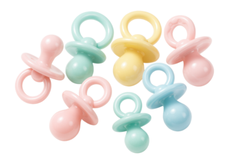 Plastic pacifier charms in assorted pastel colors