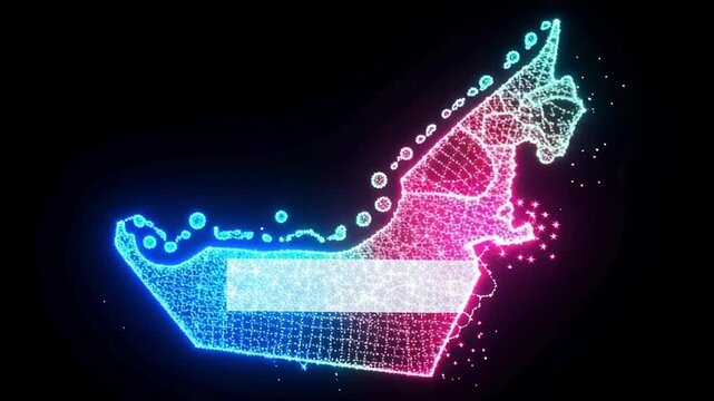United arab emirates map glowing neon lights animation background travel tourism dubai abu dhabi 100
