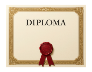 Diploma certificate with ornate border and ribbon seal