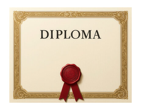 Diploma certificate with ornate border and ribbon seal