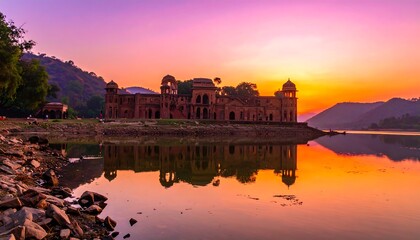 Fototapeta premium Stunning Jal Mahal Palace at Sunset in Jaipur, India.