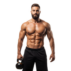 Fit Bearded Man Workout Athlete Kettlebell Gym Strength Training Fitness on transparent background