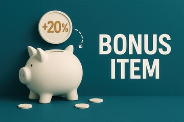 Bonus item with +20% discount offer, minimalist style, attractive retail promo for savings.