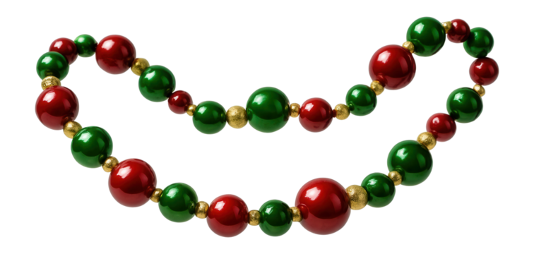 Red and green beaded garland with gold accents