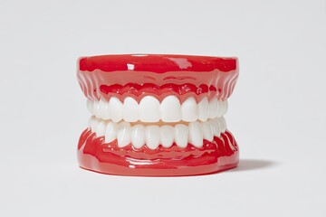 Obraz premium Red plastic model of a human mouth with teeth