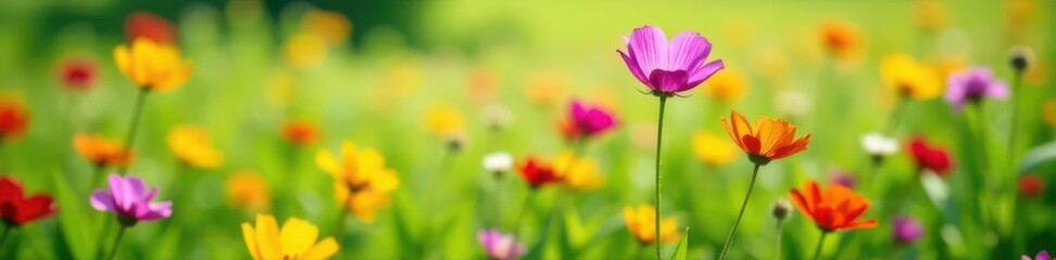 Obraz premium Close-up view of vibrant wildflowers blooming in a green field , petal, flora