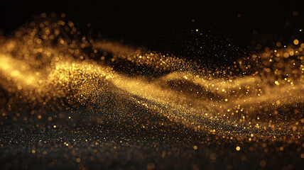 Abstract golden dust explosion on black background