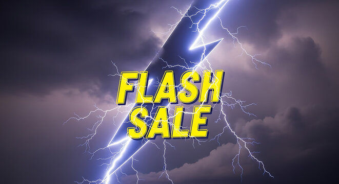 A powerful lightning storm illuminates the sky heralding a flash sale event with intense energy and fleeting opportunities - Powered by Adobe