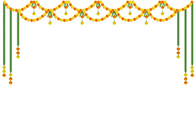 Wedding and festival decoration with marigold flowers Toran design door hanging isolated on transparent background