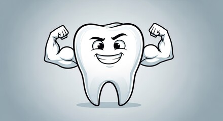 Strong Healthy Cartoon Tooth Illustration.
