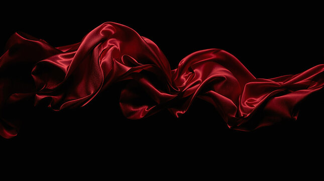 Elegant Flowing Red Silk Fabric on Black Background