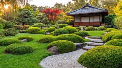 Obraz premium Serene Japanese Garden at Sunrise