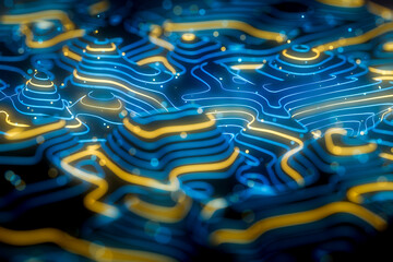 Abstract 3D technology background showing blue and yellow data streams