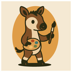 Cute Donkey Artist with Paint Palette – Cartoon Mascot