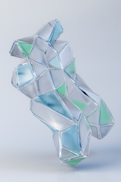 Abstract geometric glass sculpture in modern 3D design