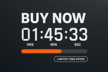 BUY NOW with 01:45:33 countdown and LIMITED TIME OFFER banner, modern digital style, compelling retail discount promotion.